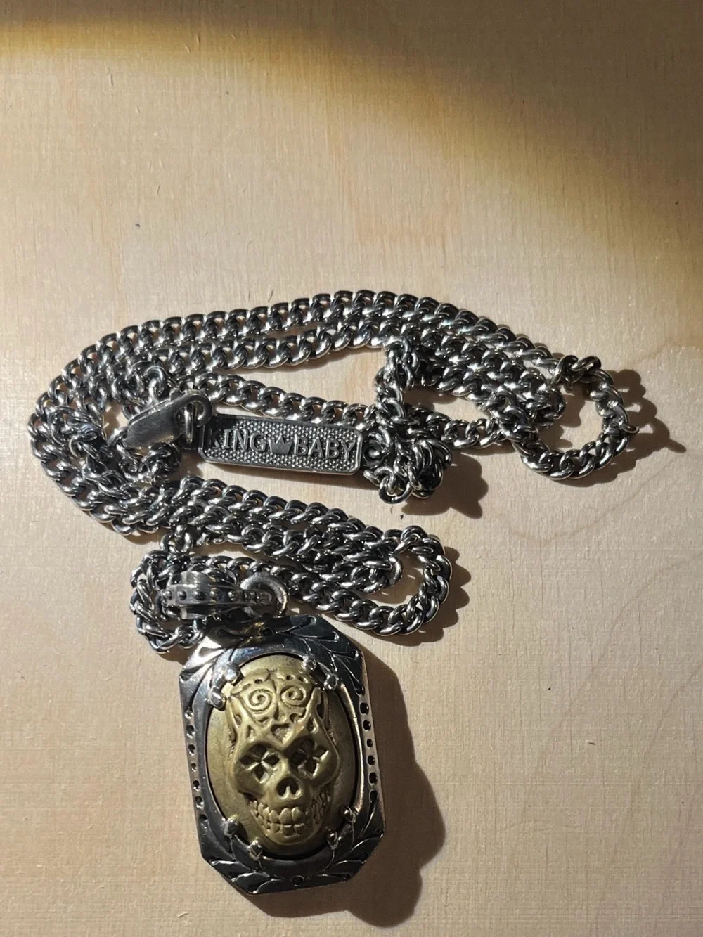 King Baby Studio Two-Tone Skull Pendant Necklace - Silver & Gold